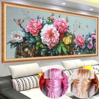 Pink Peony Flowers Pattern DIY Cross Stitch Complete Kits Printed Canvas Embroidery Cotton Thread Needlework Home Decoration