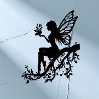 Black Iron Fairy Wall Art, Butterfly Wing Branch Sitting Decor, Hanging Leaf Accents for Home
