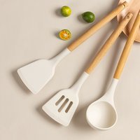 Wooden Handle Silicone Spatula Cooking Pot Spatula Non Stick Pot Household Kitchen White Silicone Kitchen Utensils Pot Spoon