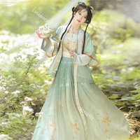 Hanfu women's Song style jacket with Han elements, one-piece waist length skirt, summer four piece set