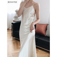 Sleeveless Midi Dresses Women Summer 7 Colors Spaghetti Strap Sexy Temper Elegant Inner All-match Mature Ulzzang Casual Trendy