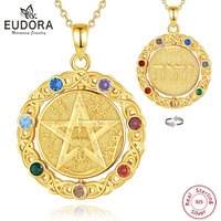 Eudora 925 Sterling Silver Pentagram Necklace for Women Man 18K Gold 7 Color Chakra Star Tetragrammaton Pendant witchcraft Gift