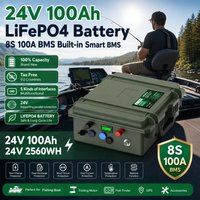 24V LiFePO4 Akku 100Ah Bluetooth BMS 6000+ Zyklen 2560Wh IP65 USB QC PD Klasse A für Trolling-Motor Fischfinder Boot EU-Lagerbestand