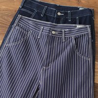 2025 Spring New American Retro Heavyweight Denim Striped Cargo Jeans Men's Simple 100% Cotton Washed Loose Casual Straight Pants