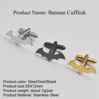 Bat Logo Badge - Comic Hero Style Cufflinks, Stainless Steel Jewelry, Gotham Style Fan Collection Gift
