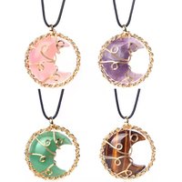 New fashion Natural stone amethyst rose quartz wire wrapped moon pendant necklace crystal healing gemstone jewelry