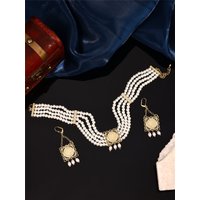 1 Set Luxury Fashion Imitation Pearl Ladies' Necklace & Earring Set, Engraved with Napoleon Portrait, Ladies' Jewelry