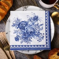20pcs/bag Disposable Paper Napkins Blue and White Floral Pattern Decorative Napkins for Party Table Decor Wedding Bridal Shower