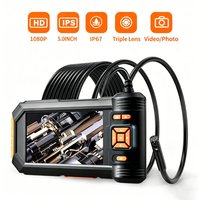 Endoskopkamera mit Beleuchtung, Dreifachobjektiv, 5-Zoll-IPS-Bildschirm, Schlangenkamera mit geteiltem Bildschirm, 1080P-Boreskop-Werkzeug für Auto, Wand, Kanalisation