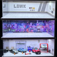 1/64 Scale Car Garage Diorama Model Display Case USB LED Parking Lot Car Garage Models Set Lighting for Car Models Collectors