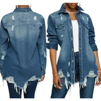 Frauen Jeans Jacken Frühling Sommer zerrissene Denim Vintage lässige Jeans jacke Langarm weibliche schicke Mantel Streetwear 2024
