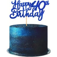 Blue Happy 40th Birthday Cake Topper, Blue Glitter Cheers To 40 Years Party Cake Decorations