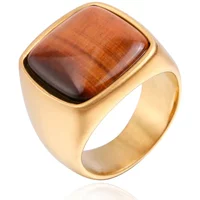 Punk Natural Stone Stainless Steel Black Agate Casting Men's Ring Holiday Birthday Party Gifts High-end Jewelry Wholesale