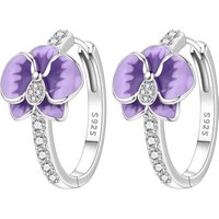 PANPOKI S925 Sterling Silver Purple Orchid Flowers Earrings Hoop Earrings Women Jewelry Original Trendy Anniversary Gifts