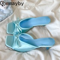 2026 New Summer Satin Butterfly-knot Women Slippers Elegant Thin Heel Slide Ladies Elegant Party Dress Vacation Sandalias