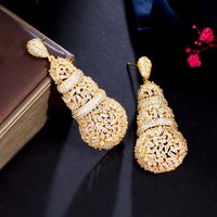 Pera Luxury Nigerian Dubai Jewelry CZ Zircon Long Gold Color Disc Balls Drop Dangle Earrings for Women Bridal Wedding Party E088