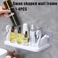 1-4PCS Swan Shape Wall Shelf No Drill Bathroom Rack Kitchen Storage Organizer Multifunctional Floating Shelf for Home Decor