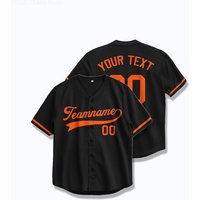 Custom Baseball Jersey Black Orange Personalized Button Down Team Shirt with Name and Number Heat Press or Embroidered