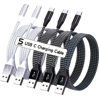 5PCS USB A to Type C Nylon Braided Fast Charging Cable Charger Cord Compatible for iPhone 16 15 Pro Max Plus for Samsung