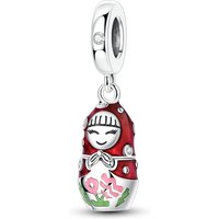 925 Sterling Silver Matryoshka Russian Nesting Doll Charm Red Enamel Dangle Bead Cute Cultural Jewelry Gift for Women
