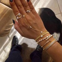 2025 New Geometric Marquise Cubic Zirconia CZ Paved Double Wrist Hand Chain Bracelet Simple Fashion Women Finger Slave Jewelry