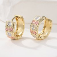 Classic Gold Plated Carving Snow Pattern Hoop Earrings For Women Delicate Simple Elegant Ear Accessories Jewelry Gifts