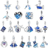 925 Sterling Silver Blue Butterfly Dangle Charm Fit Original Bracelet Elegant Zircon Inlaid Pendant For Women Diy Jewelry Gift