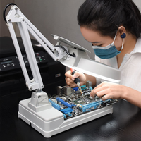 220V Desktop HD Precision Magnifying Glass PCB with LED Light Soldering Hand Phone Screen Magnifier Clamp Loupe for Electronics