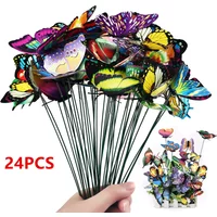 24Pcs/set Butterflies Garden Yard Planter Colorful Whimsical Butterfly Stakes Decoracion Outdoor Decor Flower Pots Decoration