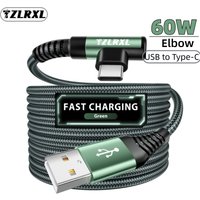 Elbow Data Cable USB A to Type C Fast Charger 90 Degree Angle Charging Cable for Samsung Huawei iPhone Macbook Xiaomi Wire Cord
