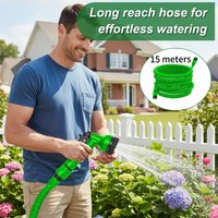 Garden Hose 15M(Green Hose), Thickened Material, Light and Easy to Store, Dual-Use Car Washing and Flower Watering