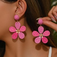 Bohemian Sweet Colorful Raffia Flower Earrings for Women Girls Lovely Geometric Rattan Knit Drop Earring Handmade Summer Jewelry