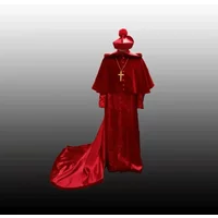 Medieval Cardinal Wolsey Red Robe Catholic Church Religious Roman Soutane Clergy Cassock Halloween Thomas Wolsey Cosplay Costume