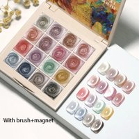 16colors Japanese Holographic Glitter Mirror Porcelain White Cat Eye Gel Polish Palette Magnetic Galactic Effect Gel Nail Polish