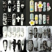Spice Girl Long Square Dragon Shaped Claw Handmande Press On Nails Metal Rivet Skull Flower Diamond Bowknot Wings Fake Nails