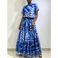 Designer Retro Geometric Print Knitted Mesh T-shirt Two-piece Set 2026 Summer Women's Clothing + Loose Mesh Skirt Fashion Suit
