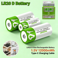 LR20 D Size Cell 1.5V 12000mWh Rechargeable Battery Li-ion Batteries with Type-C Cable for Gas Stove Water Heater LED Flashlight