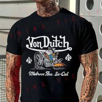 American Retro Motorcycle Cartoon Print Men T-Shirt Moto Cotton Summer O-neck Short Sleeve Fashion Hip Hop Tee