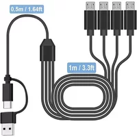 2 to 4 Micro USB Cable, Multi Micro USB Splitter Charging Cable, 5V USB A/Type C PD to Micro USB Cord, with 4 Micro Connectors