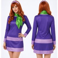 Game Daphne Cosplay Costume Purple Dress Headwear Scarf Wig Full Set for Women Role Play Outfits Halloween Party