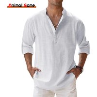 New Cotton Linen Shirts for Men Casual Shirts Lightweight Long Sleeve Henley Beach Shirts Hawaiian T Shirts for Men