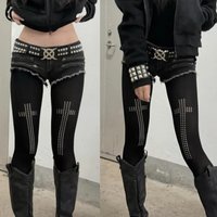 Gothic Rhinestone Tights Y2K Punk JK Style Pantyhose for Women Sparkling Cross Design Stretchy Party Fashion Stockings Leggings
