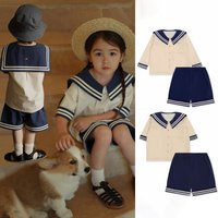 2Pcs Baby Clothes Boy Sets Navy Uniform Toddler Kids Clothes Sets Summer Baby Girls Clothes