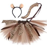 3 Pcs Halloween Costume Animal Tutu Ears Headband Tail Fancy Dress Costume Kit for Girls Reindeer Tiger Lion Leopard Tutu Set
