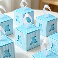 10Pcs Cute Bear Paper Candy Boxes Blue/Pink Gift Boxes For Baby Shower Gender Reveal Birthday Party Celebration Wedding Favor