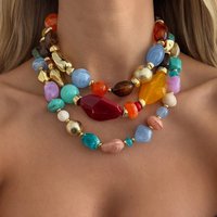 Boho Colorful Acrylic Resin Bead Choker Necklace Women Vintage Adjustable Statement Chain on the Neck Party Jewelry