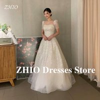 ZHIO Sparkly Glitter Wedding Dresses Korea Photo shoot Short Sleeves Square Neck Tulle Bride Gowns Shiny Evening Customized