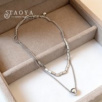 2026 New Stainless Steel Square Spherical Pendant Double layered Necklace Sweater Chain Jewelry Accessories for Women and Men