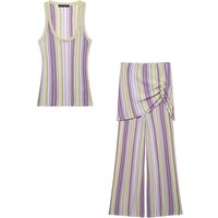Willshela Women Fashion 2 Piece Set Striped Knitted Square Collar Tank Tops & Vintage Wide Leg Pants Female Chic Lady Pants Suit
