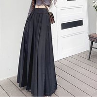 A Pleated Skirt with a Large Hem Black American Cool and Stylish Retro Low Waisted Casual and Slim and Ankle Length Skirt